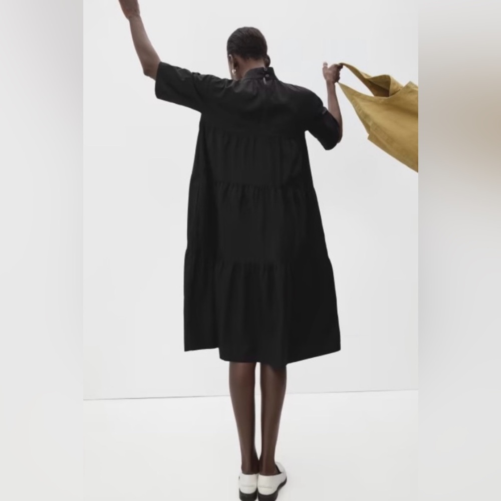Everlane Black Tiered Mock Neck Dress